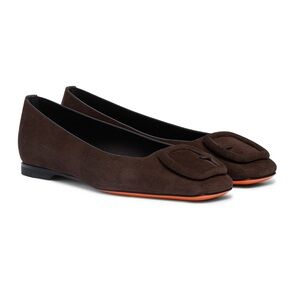 Santoni Maya Buckle Ballerina Flat - Dark Brown Suede - Size 39.5 Amazing Shoe!
